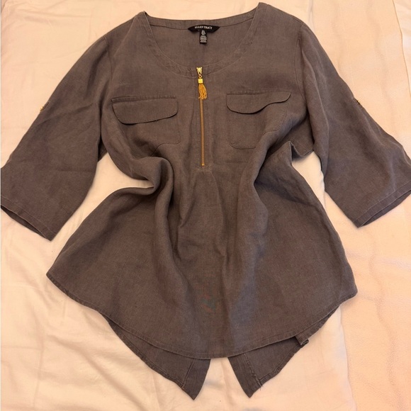 Ellen Tracy Linen Half Zip Tunic L - Picture 2 of 7